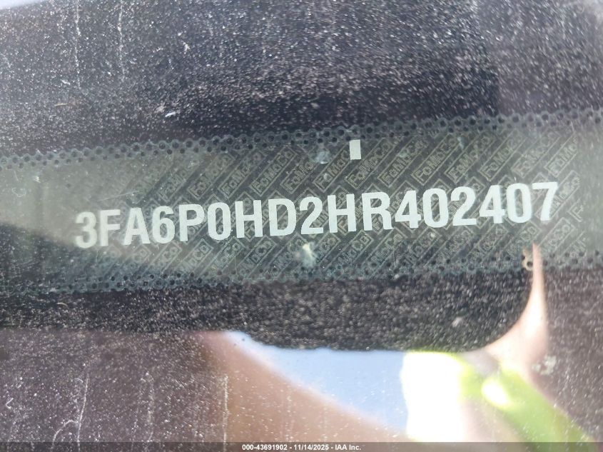 2017 Ford Fusion Se VIN: 3FA6P0HD2HR402407 Lot: 43691902