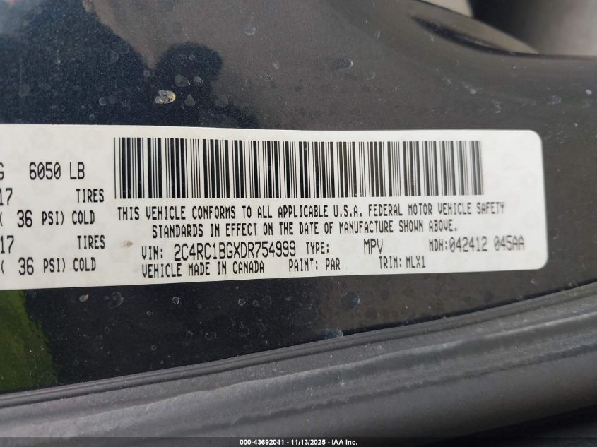 2013 Chrysler Town & Country Touring VIN: 2C4RC1BGXDR754999 Lot: 43692041