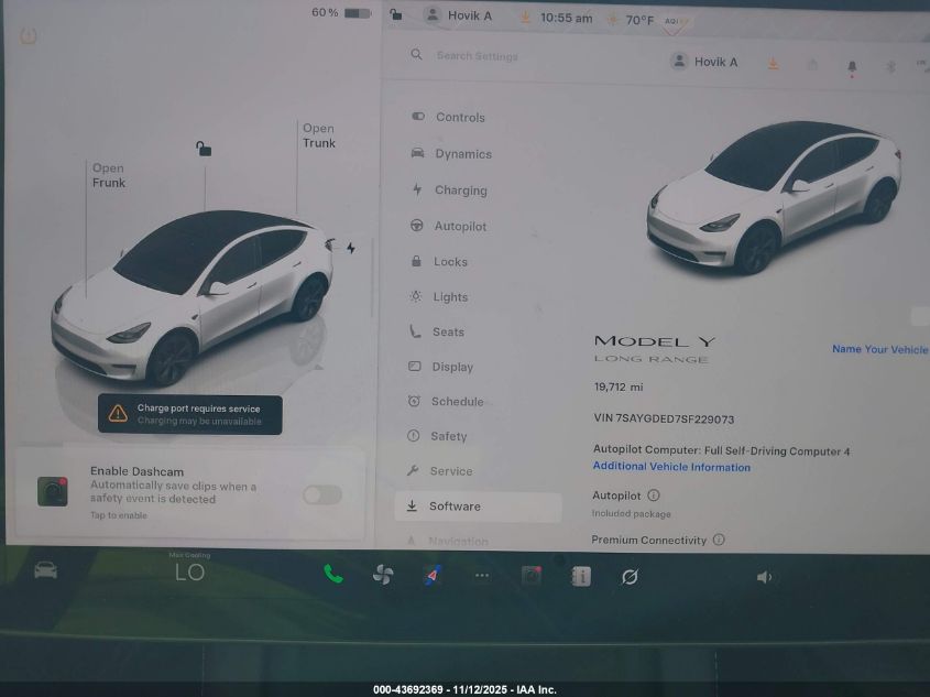 2025 Tesla Model Y Long Range Dual Motor Rear-Wheel Drive VIN: 7SAYGDED7SF229073 Lot: 43692369