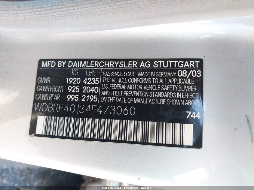 2004 Mercedes-Benz C 230 Kompressor Sport/Sport VIN: WDBRF40J34F473060 Lot: 43692414