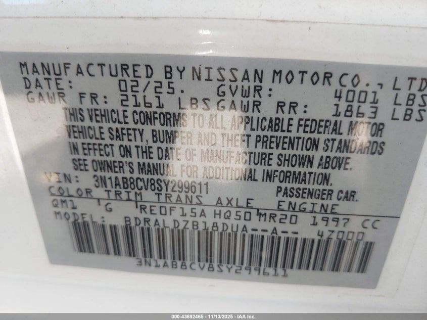 3N1AB8CV8SY299611 2025 NISSAN SENTRA photo no. 9