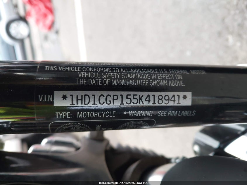 2005 Harley-Davidson Xl1200 C VIN: 1HD1CGP155K418941 Lot: 43692630