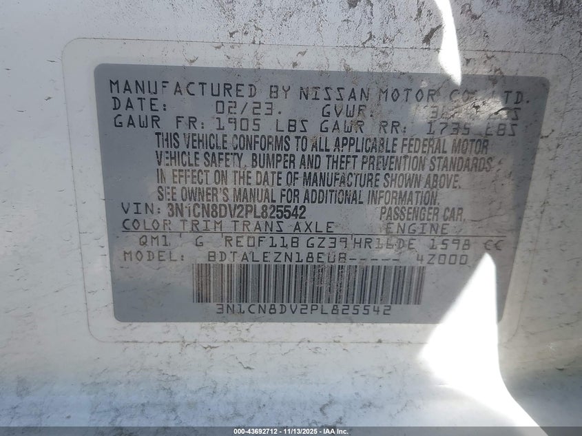 3N1CN8DV2PL825542 2023 NISSAN VERSA photo no. 9