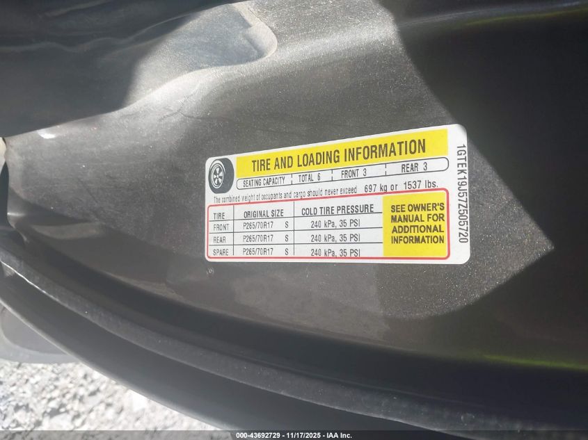 2007 GMC Sierra 1500 Sle1 VIN: 1GTEK19J57Z505720 Lot: 43692729