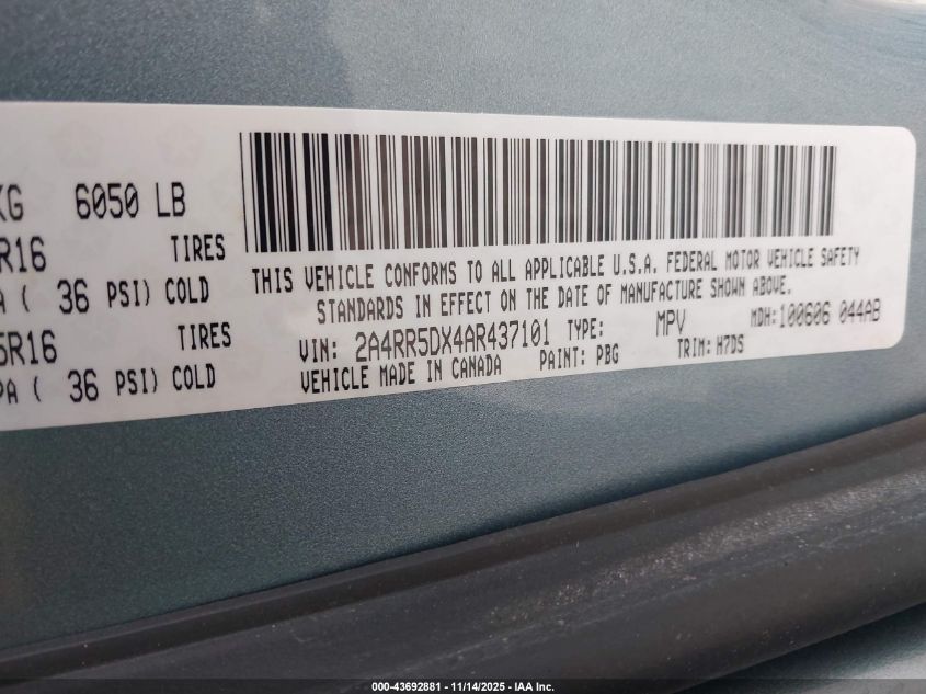 2010 Chrysler Town & Country Touring VIN: 2A4RR5DX4AR437101 Lot: 43692881