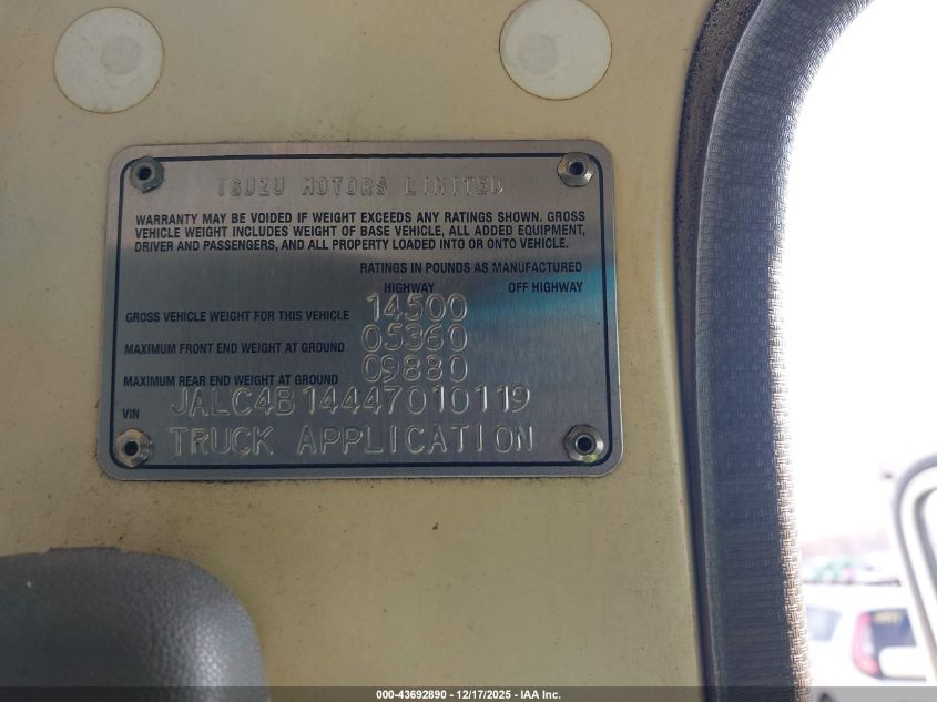 2004 Isuzu W4S042 Npr Hd Dsl Reg VIN: JALC4B14447010119 Lot: 43692890
