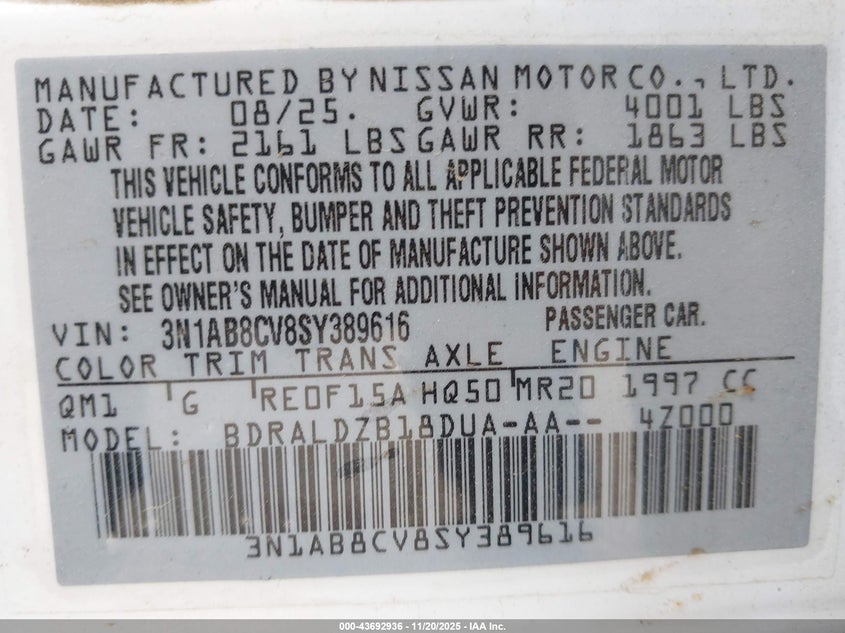 3N1AB8CV8SY389616 2025 NISSAN SENTRA photo no. 9