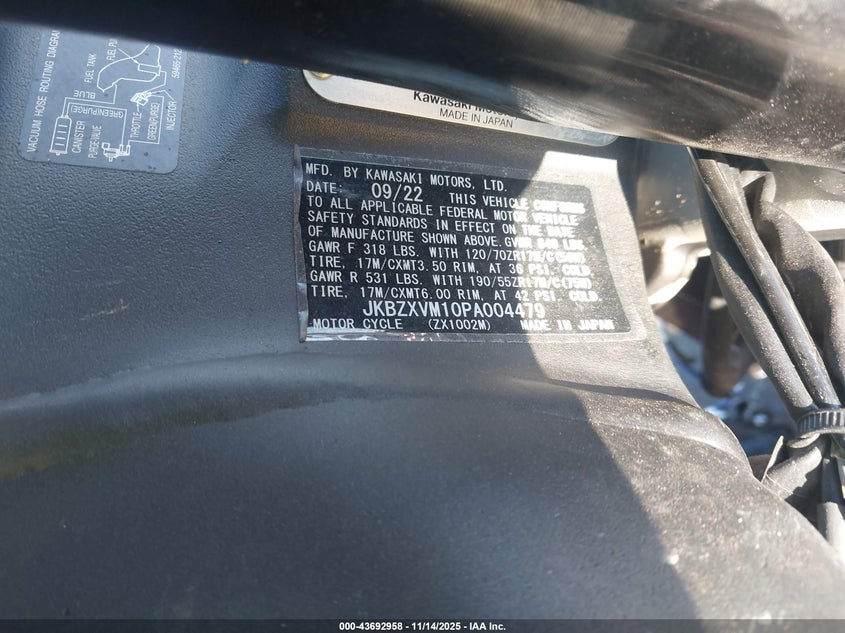 2023 Kawasaki Zx1002 M VIN: JKBZXVM10PA004479 Lot: 43692958