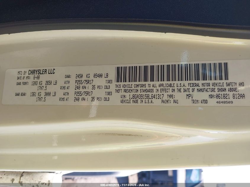 2008 Jeep Wrangler Unlimited X VIN: 1J8GA39158L641317 Lot: 43692978