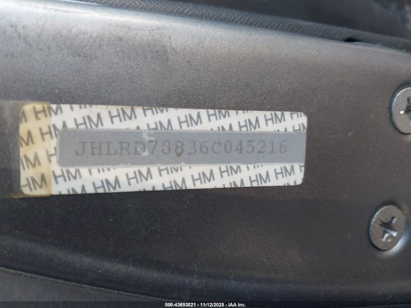 2006 Honda Cr-V Ex VIN: JHLRD78836C045216 Lot: 43693021