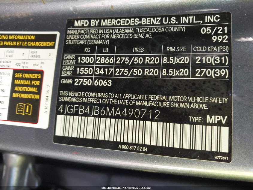 4JGFB4JB6MA490712 2021 MERCEDES-BENZ GLE photo no. 9