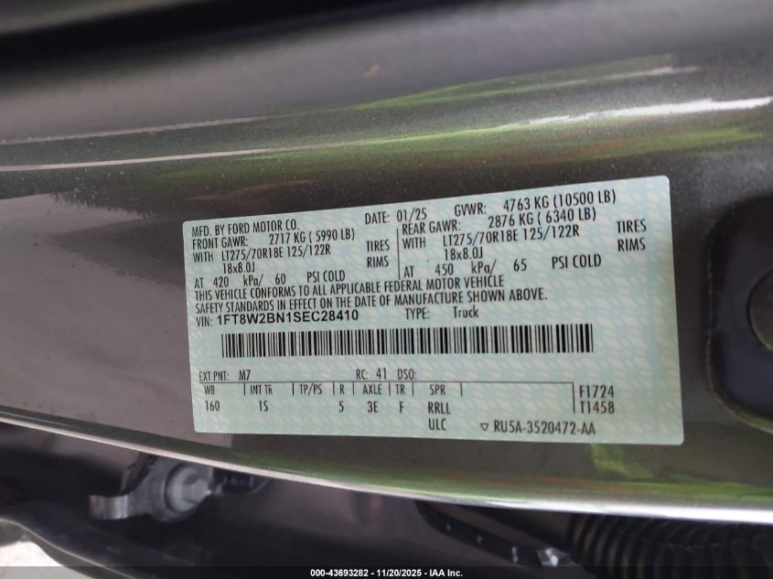 2025 Ford F-250 Xl VIN: 1FT8W2BN1SEC28410 Lot: 43693282