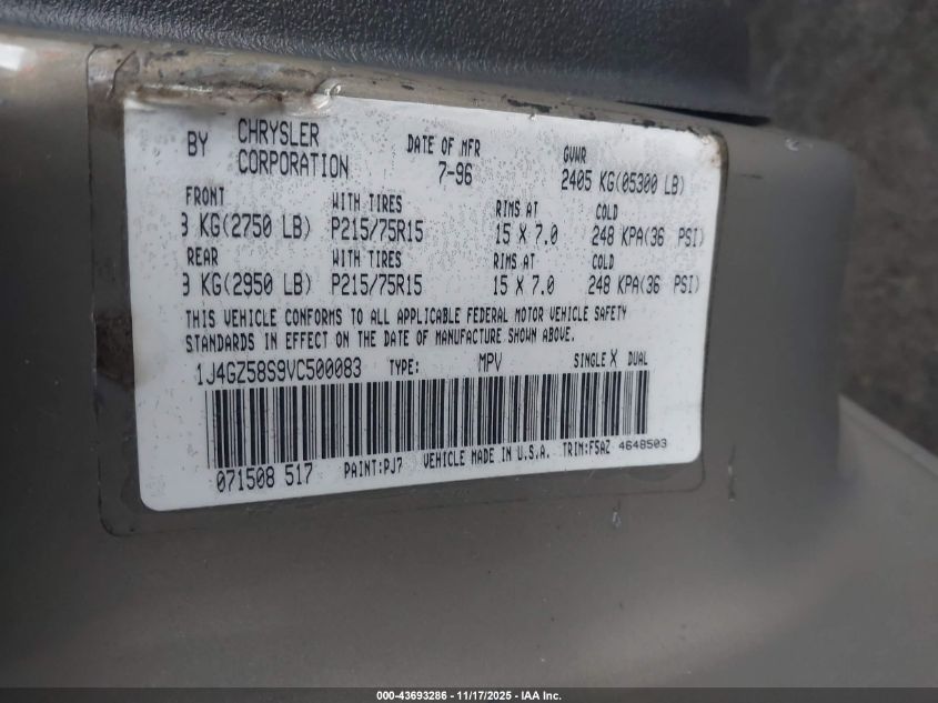 1997 Jeep Grand Cherokee Laredo/Tsi VIN: 1J4GZ58S9VC500083 Lot: 43693286