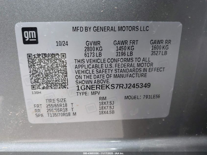 2024 Chevrolet Traverse Fwd Ls VIN: 1GNEREKS7RJ245349 Lot: 43693358