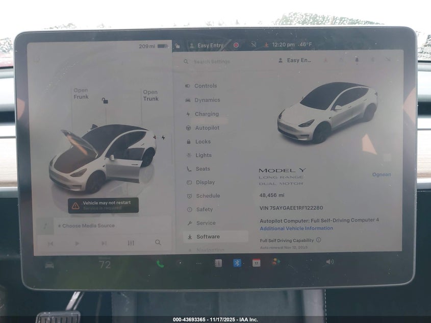 2024 Tesla Model Y Long Range Dual Motor All-Wheel Drive VIN: 7SAYGAEE1RF122280 Lot: 43693365