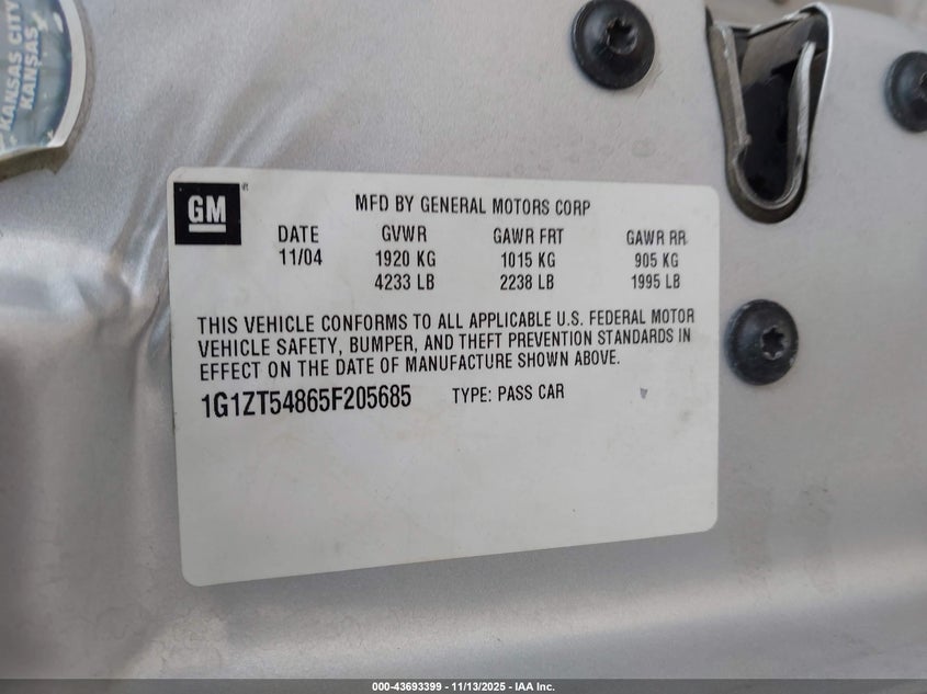 2005 Chevrolet Malibu Ls VIN: 1G1ZT54865F205685 Lot: 43693399