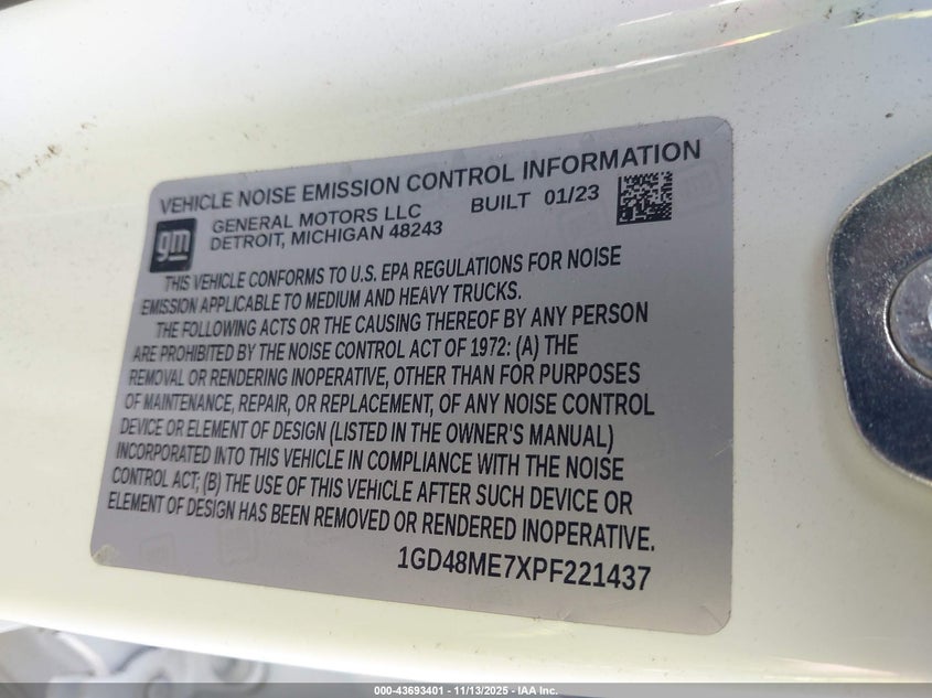 2023 GMC Sierra 2500Hd 2Wd Long Bed Sle VIN: 1GD48ME7XPF221437 Lot: 43693401