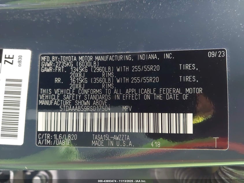 2024 Toyota Grand Highlander Platinum VIN: 5TDAAAB59RS017504 Lot: 43693474