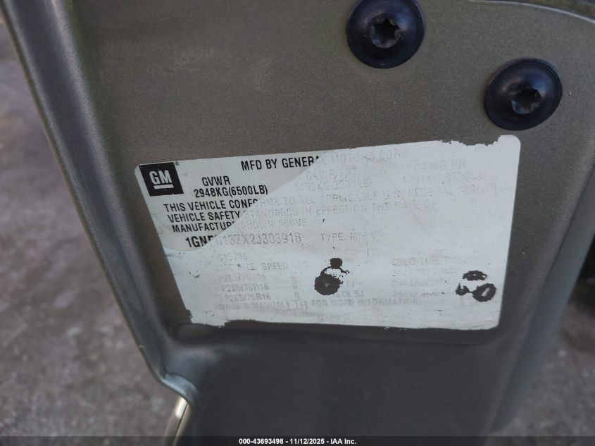 2002 Chevrolet Tahoe Lt VIN: 1GNEC13ZX2J303918 Lot: 43693498