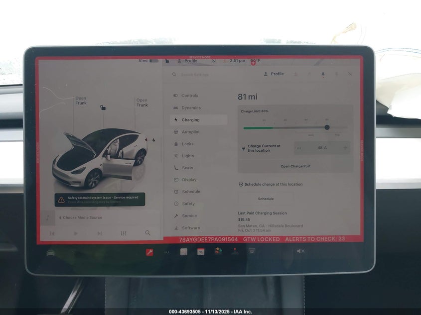 2023 Tesla Model Y Awd/Long Range Dual Motor All-Wheel Drive VIN: 7SAYGDEE7PA091564 Lot: 43693505