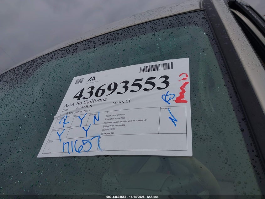 2006 Lincoln Mark Lt VIN: 5LTPW165X6FJ23037 Lot: 43693553