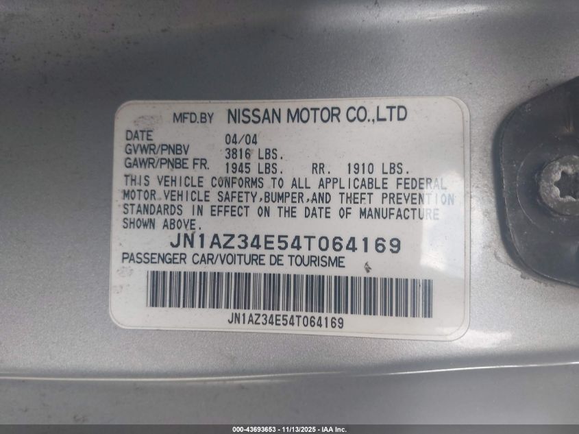 2004 Nissan 350Z Enthusiast VIN: JN1AZ34E54T064169 Lot: 43693653
