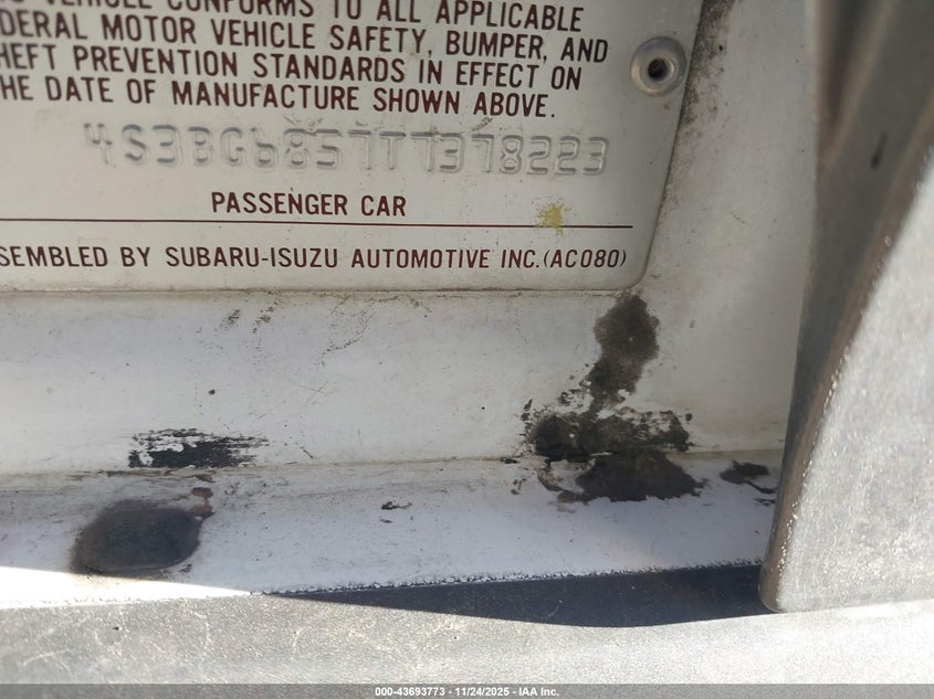 1996 Subaru Legacy Outback VIN: 4S3BG6857T7378223 Lot: 43693773