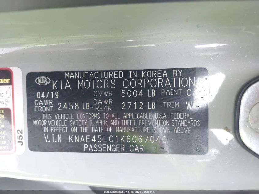 2019 Kia Stinger Gt1 VIN: KNAE45LC1K6067040 Lot: 43693844