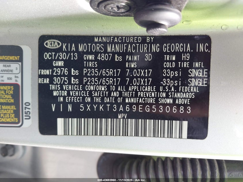 5XYKT3A69EG530683 2014 KIA SORENTO photo no. 9