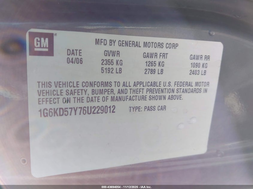 1G6KD57Y76U229012 2006 CADILLAC DTS photo no. 9