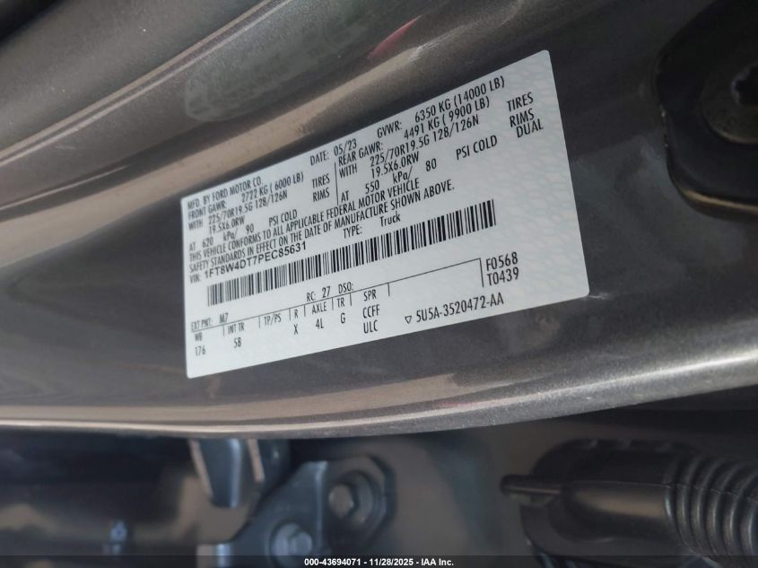 2023 Ford F-450 Lariat VIN: 1FT8W4DT7PEC85631 Lot: 43694071