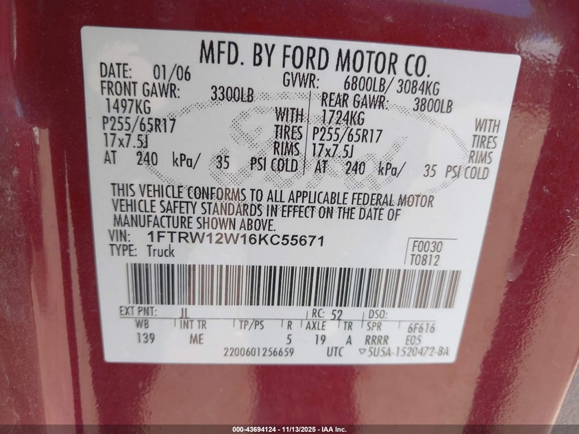 1FTRW12W16KC55671 2006 FORD F-150 photo no. 9