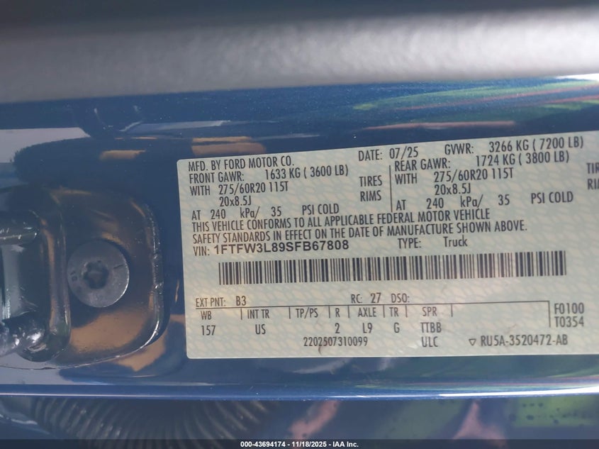 1FTFW3L89SFB67808 2025 FORD F-150 photo no. 9