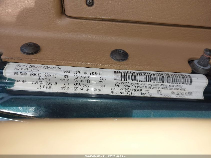 1997 Jeep Wrangler Sport VIN: 1J4FY19S3VP489905 Lot: 43694319