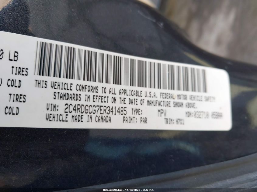 2014 Dodge Grand Caravan Sxt VIN: 2C4RDGCG7ER341485 Lot: 43694440