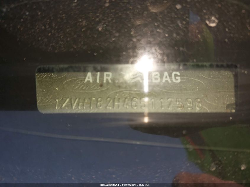 2006 Ford Mustang Gt VIN: 1ZVHT82H465117598 Lot: 43694514