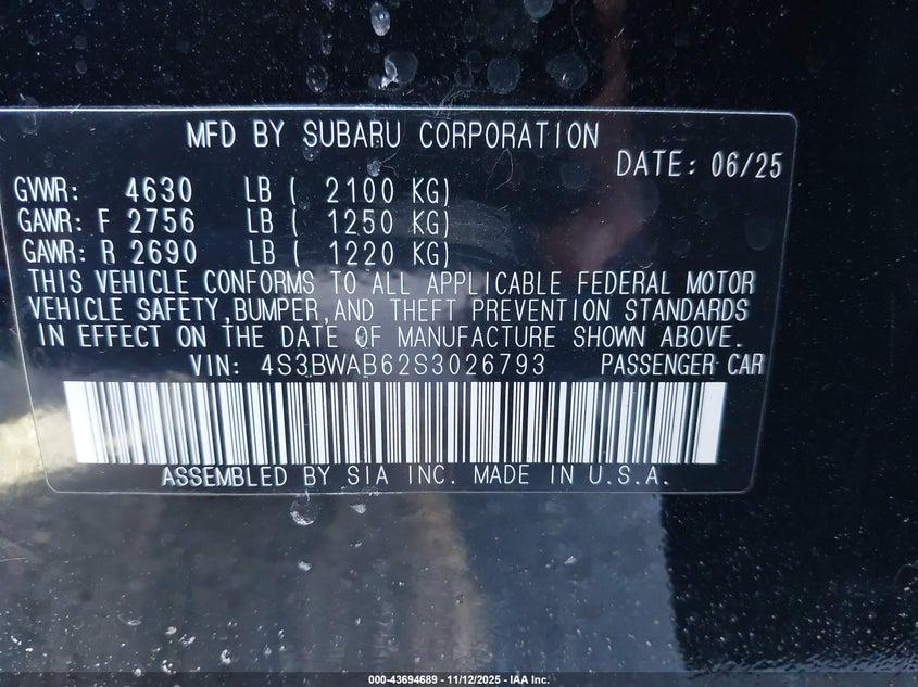 4S3BWAB62S3026793 2025 SUBARU LEGACY photo no. 5