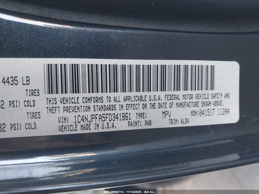 2015 JEEP PATRIOT HIGH ALTITUDE EDITION 1C4NJPFA5FD341861