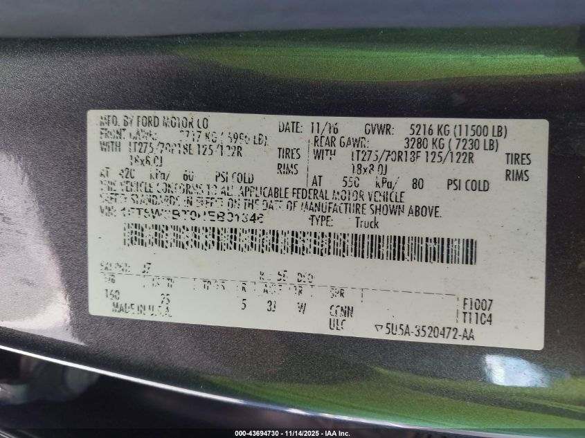 2017 Ford F-350 Xlt VIN: 1FT8W3BT0HEB91346 Lot: 43694730