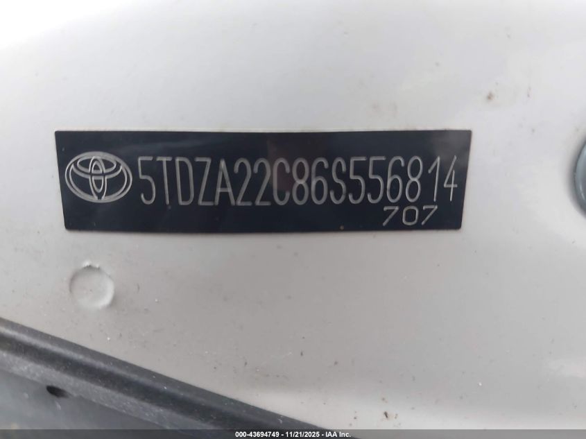 2006 Toyota Sienna Xle Limited VIN: 5TDZA22C86S556814 Lot: 43694749