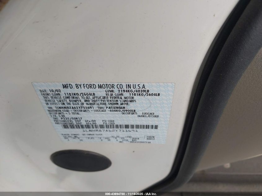 2002 Lincoln Ls V8 Auto VIN: 1LNHM87A62Y711691 Lot: 43694788