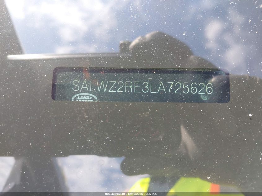 2020 Land Rover Range Rover Sport Svr VIN: SALWZ2RE3LA725626 Lot: 43694840