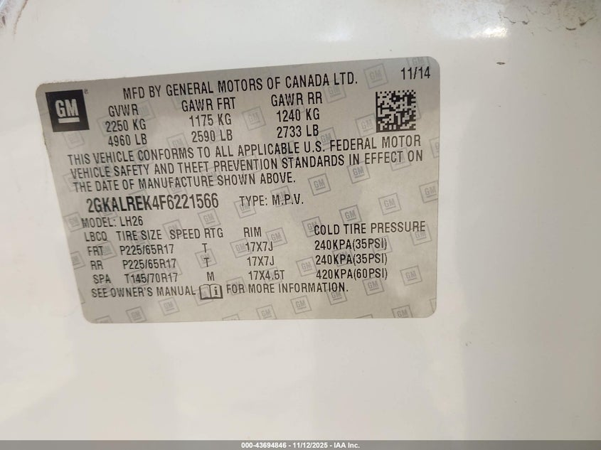 2GKALREK4F6221566 2015 GMC TERRAIN photo no. 9