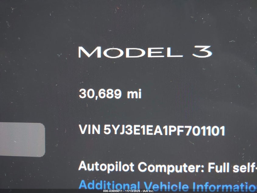 2023 Tesla Model 3 Rear-Wheel Drive VIN: 5YJ3E1EA1PF701101 Lot: 43695011