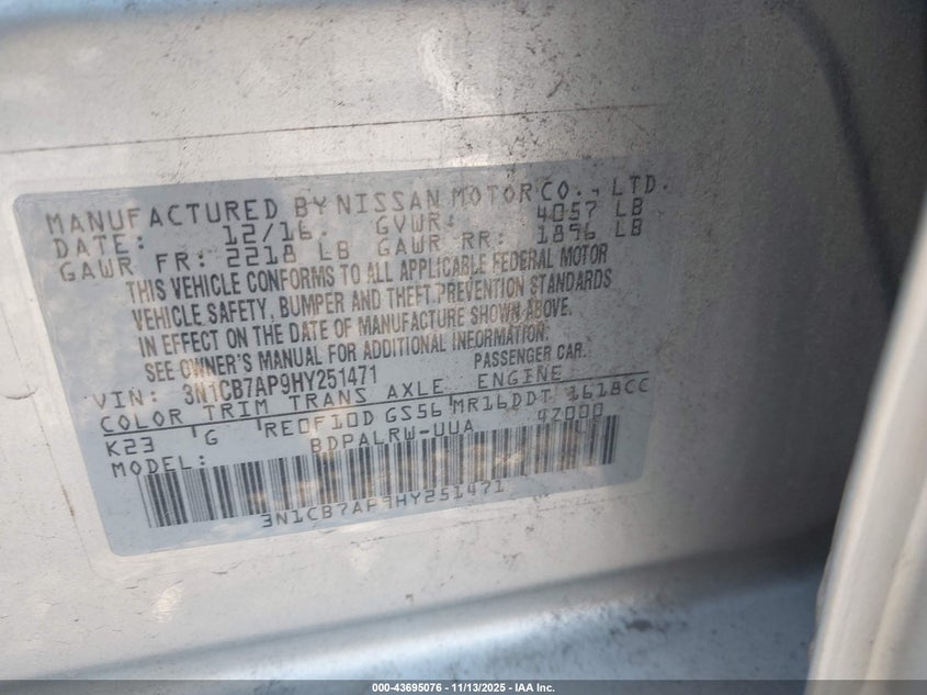 2017 NISSAN SENTRA SR TURBO 3N1CB7AP9HY251471