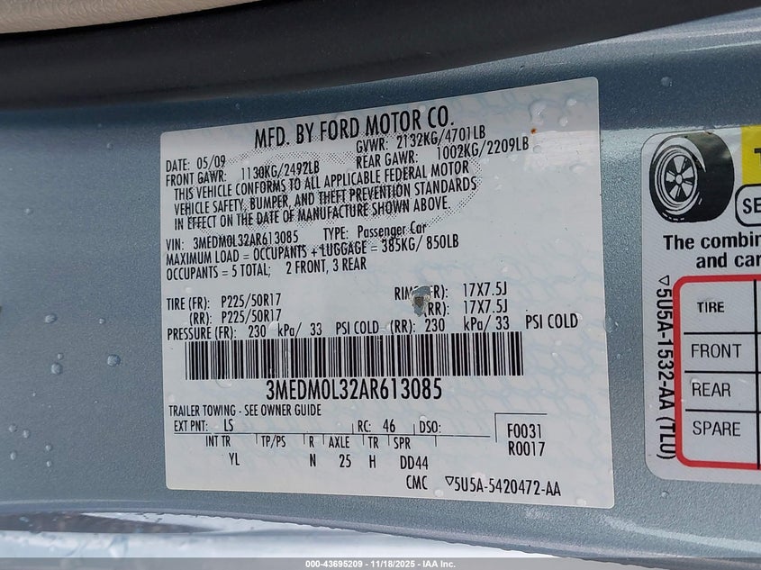 2010 Mercury Milan Hybrid VIN: 3MEDM0L32AR613085 Lot: 43695209