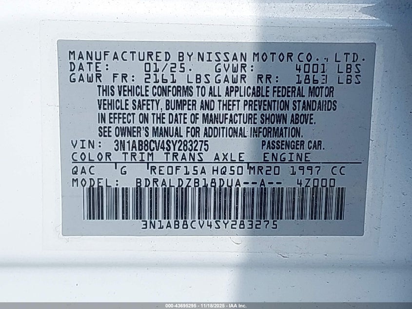 3N1AB8CV4SY283275 2025 NISSAN SENTRA photo no. 9