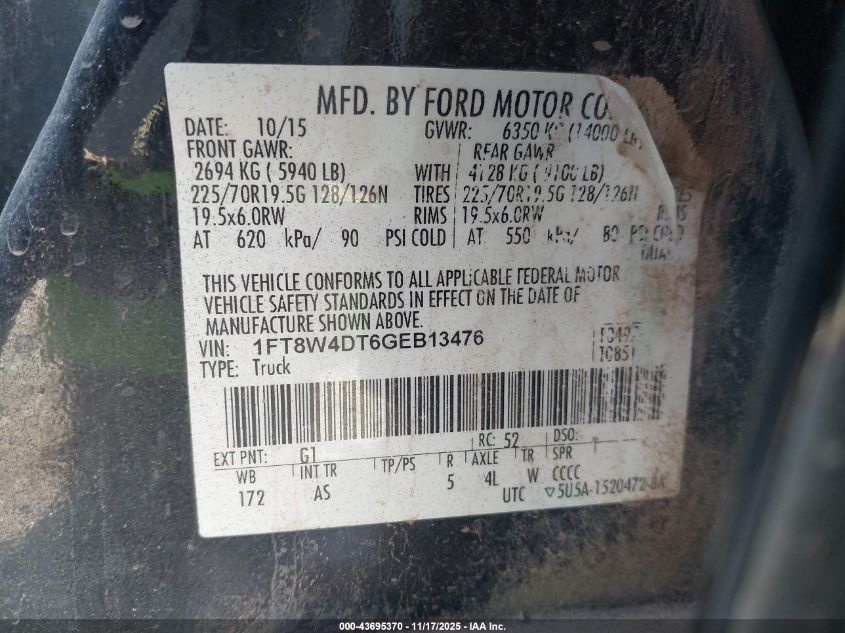 2016 Ford F-450 Xl VIN: 1FT8W4DT6GEB13476 Lot: 43695370