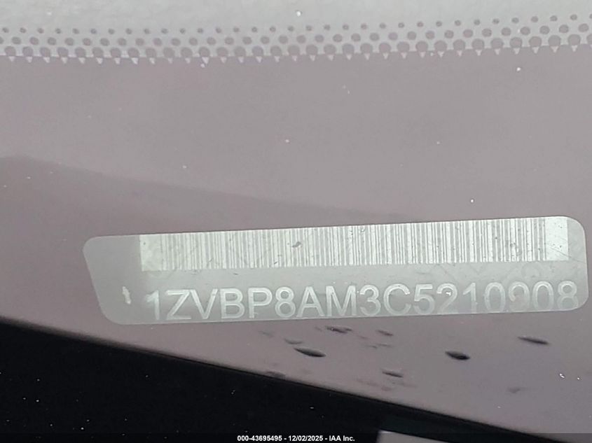 2012 Ford Mustang V6 Premium VIN: 1ZVBP8AM3C5210908 Lot: 43695495