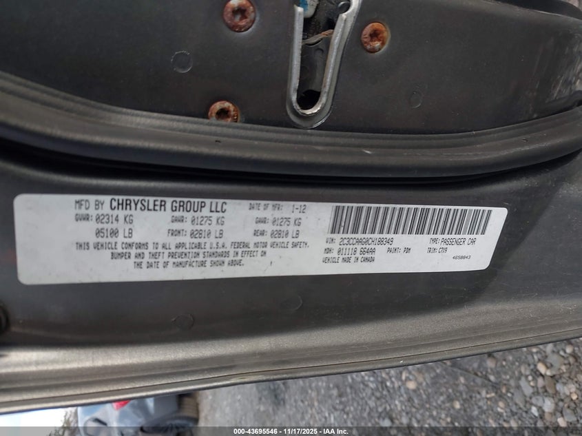 2C3CCAAG0CH188349 2012 CHRYSLER 300 photo no. 9